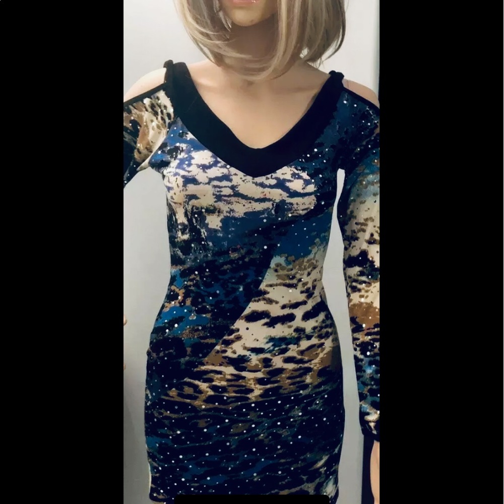 Unaluna Collections Glam Mini Open Shoulder Dress  XS